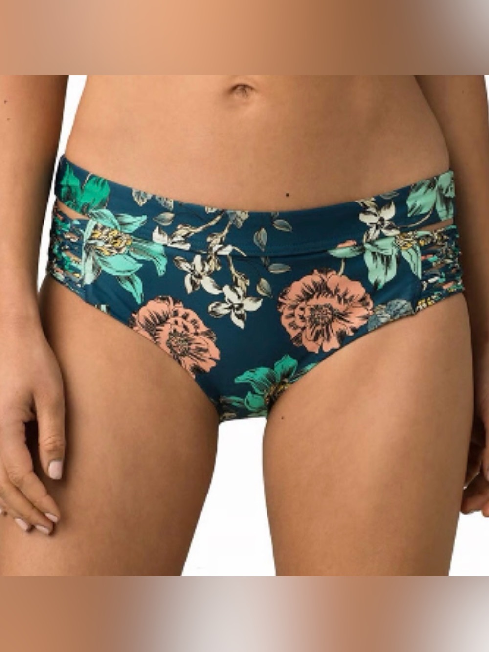 Prana Ella Floral Bikini Bottoms in Teal and Coral